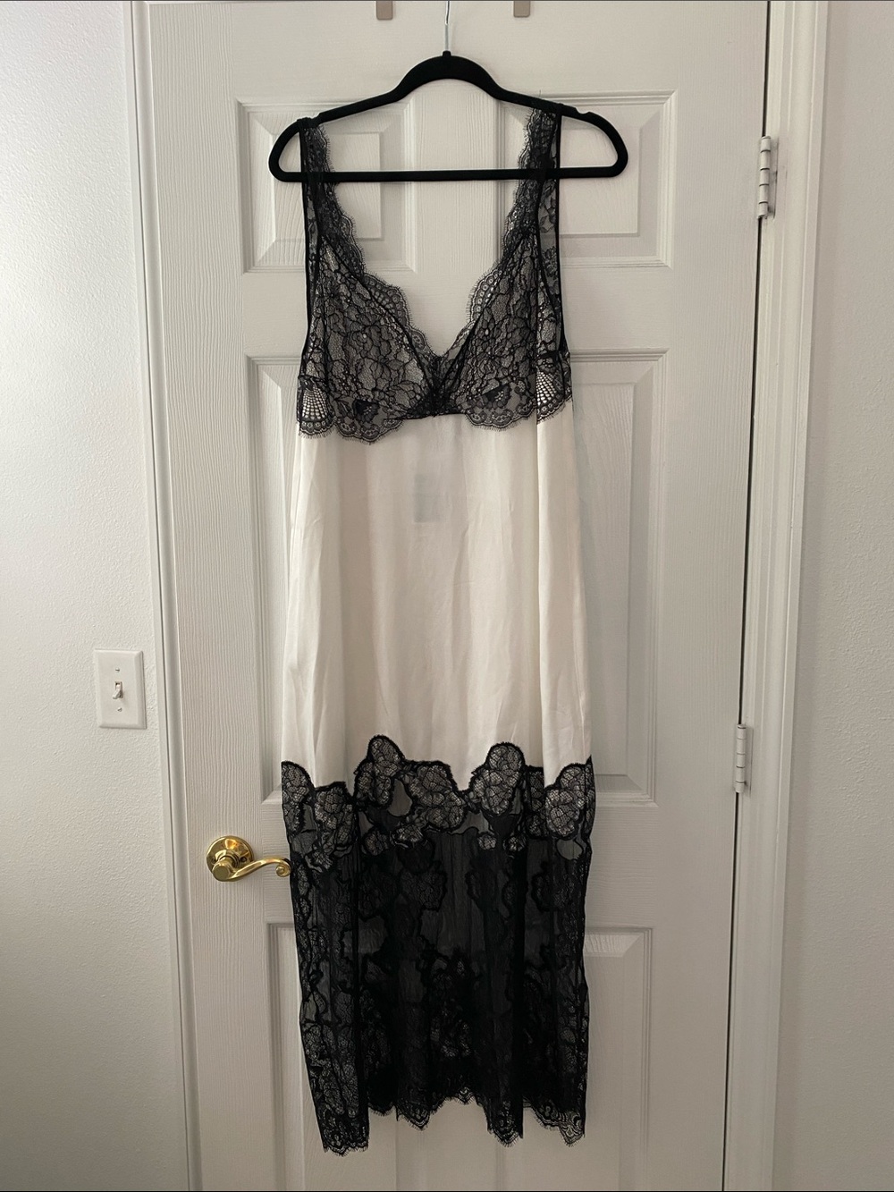Zara Ivory Slip Dress with Black Lace Trim
